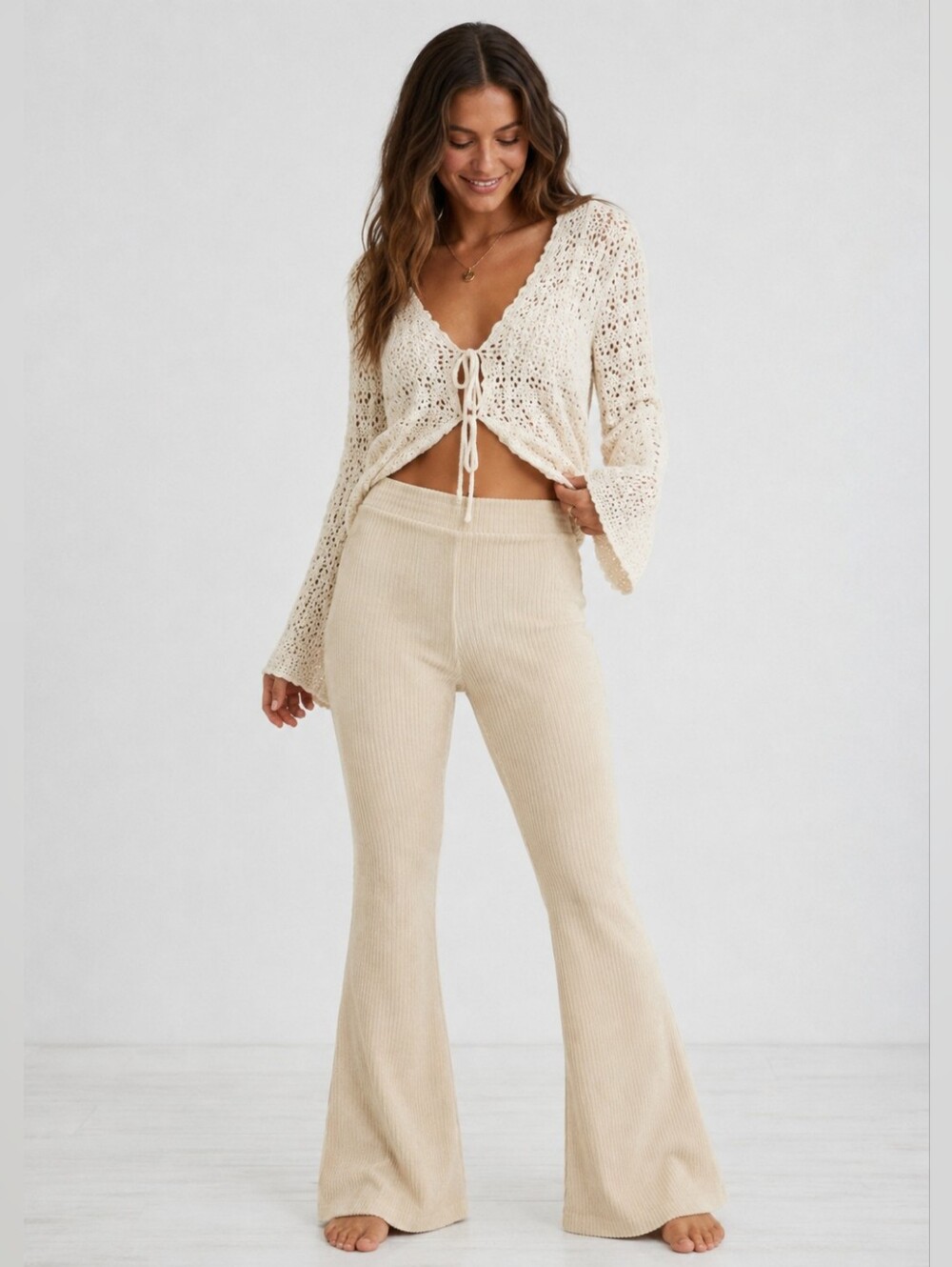 ❤️ AERIE GROOVE ON VELOUR HIGH RISE FLARE LEGGINGS / PANTS, IVORY, XL